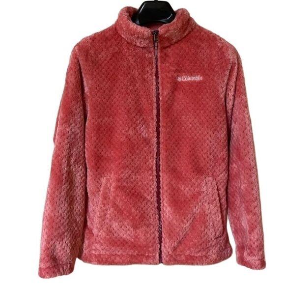 Columbia Girl’s Pink Fire Side Sherpa Full Zip Jacket Sz L 14/16 - Picture 1 of 9